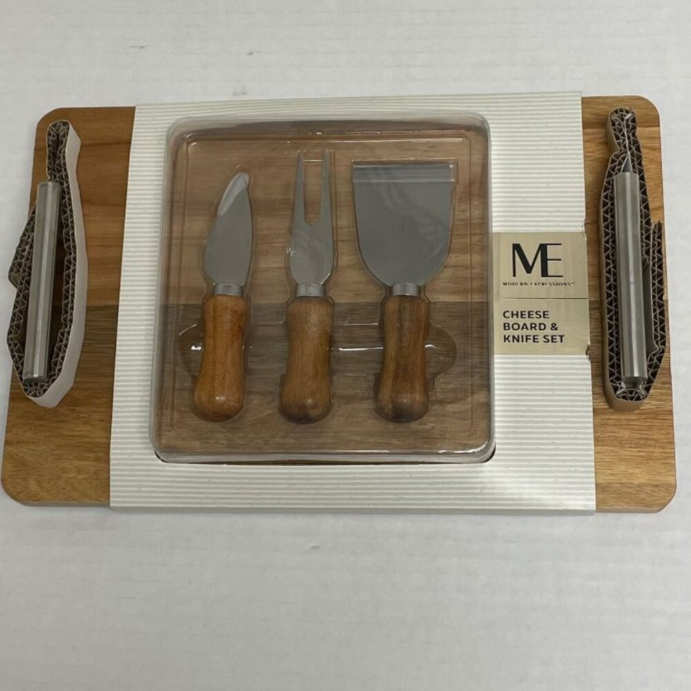 Modern Expressions Wooden Cheese Board & Knife Set - New